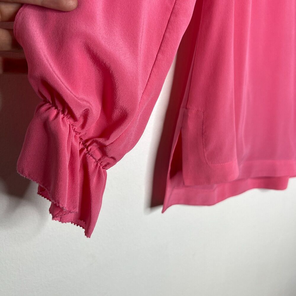 Trina Turk Women's Pink V-Neck Long Sleeve Blouse Size M - Picture 8 of 11